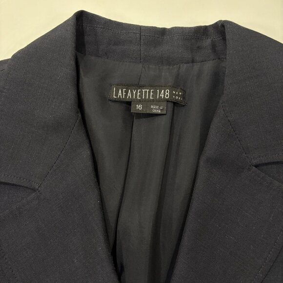 Lafayette 148 NY 16 Navy Blue Linen Wool Blend Suit Jacket Blazer 3/4 Sleeves - Picture 5 of 5